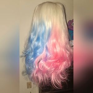 24" Cosplay Harley Quinn Drag Queen Wig w beach waves